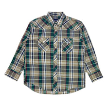 Cargar imagen en el visor de la galería, 1990’S WRANGLER MADE IN USA PLAID WESTERN PEARL SNAP L/S B.D. SHIRT X-LARGE
