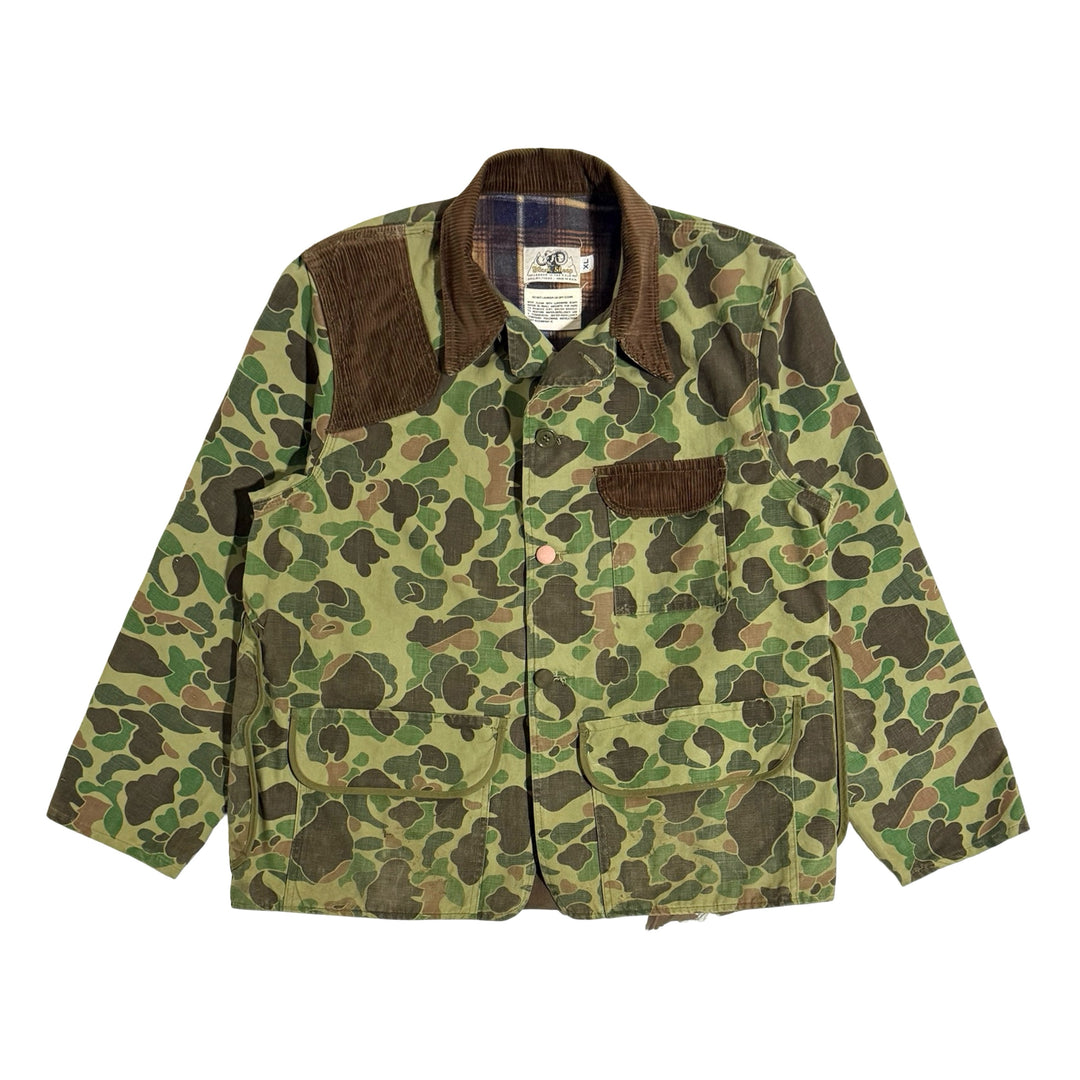 1970’S BLACK SHEEP MADE IN USA CROPPED CORDUROY COLLAR DUCK CAMO HUNTING JACKET LARGE