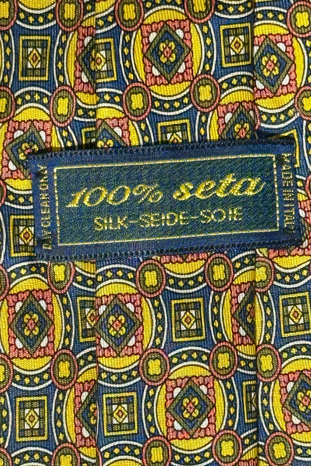 1980’S 100% SETA MADE IN ITALY PRINTED SILK GEOMETRIC NECKTIE