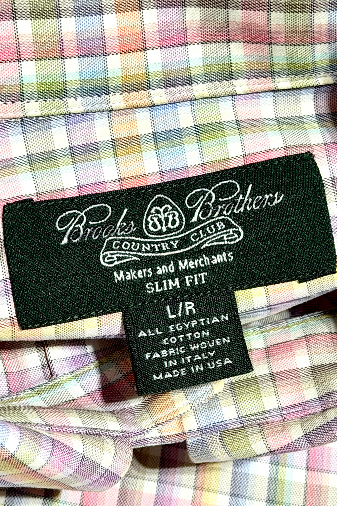 2000’S BROOKS BROTHERS COUNTRY CLUB MADE IN USA ITALIAN EGYPTIAN COTTON WOVEN GRADIENT OXFORD CLOTH L/S B.D. SHIRT LARGE