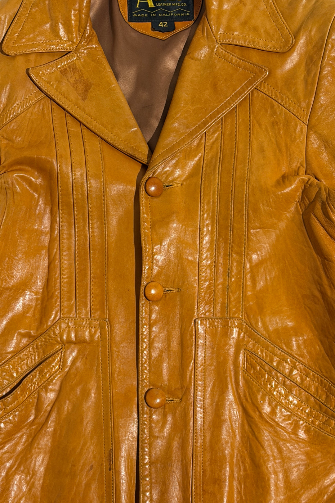 1960’S ADLER CALIFORNIA MADE IN USA CROPPED COGNAC LAMB LEATHER JACKET LARGE
