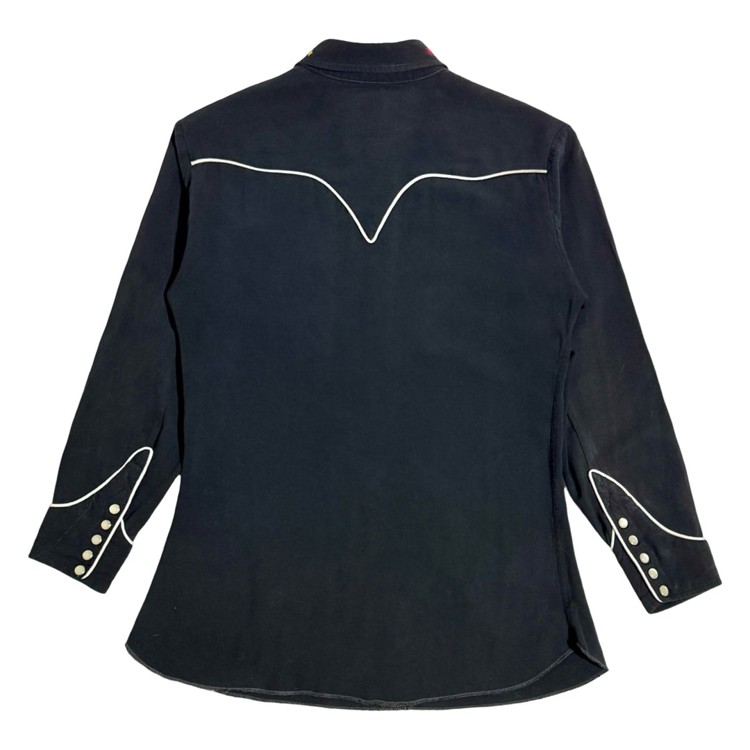 1950’S H BAR C MADE IN USA CHAINSTITCHED SMILE POCKET GABARDINE WESTERN PEARL SNAP L/S B.D. SHIRT MEDIUM