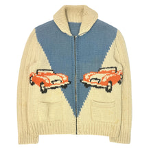 Cargar imagen en el visor de la galería, 1940’S RACE CAR COWICHAN MADE IN CANADA CROPPED KNIT WOOL CARDIGAN SWEATER JACKET MEDIUM
