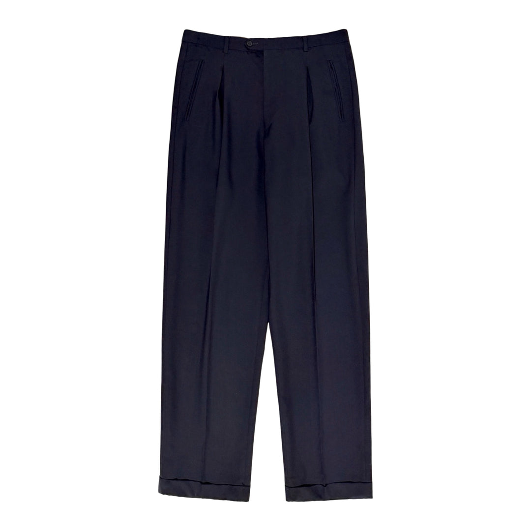 1980’S GIORGIO ARMANI MADE IN ITALY NAVY BLUE WOOL HIGH WAISTED PLEATED TROUSER PANTS 32 X 34