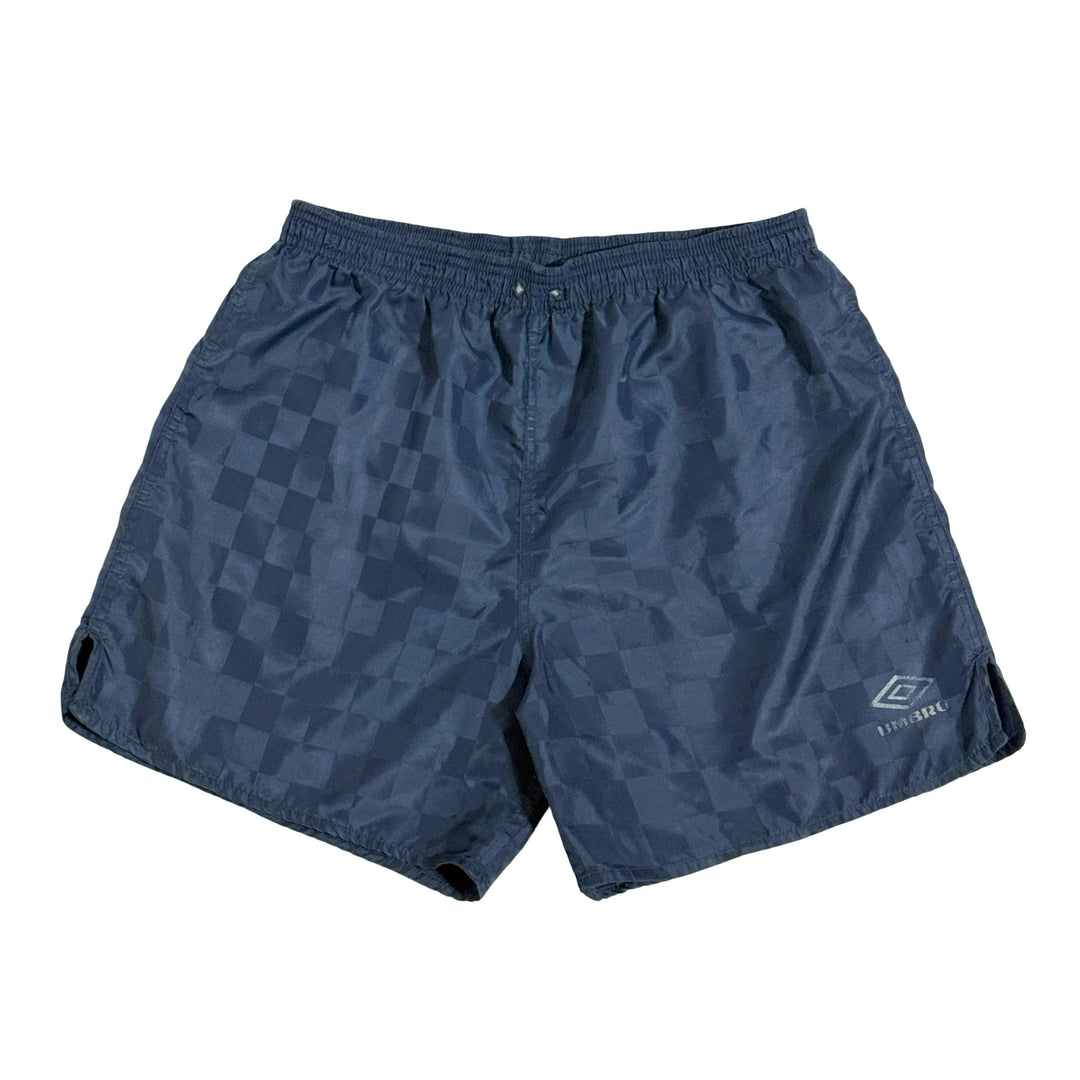 1990’S UMBRO MADE IN USA THRASHED & FADED CHECKERED 5” SOCCER SHORTS LARGE