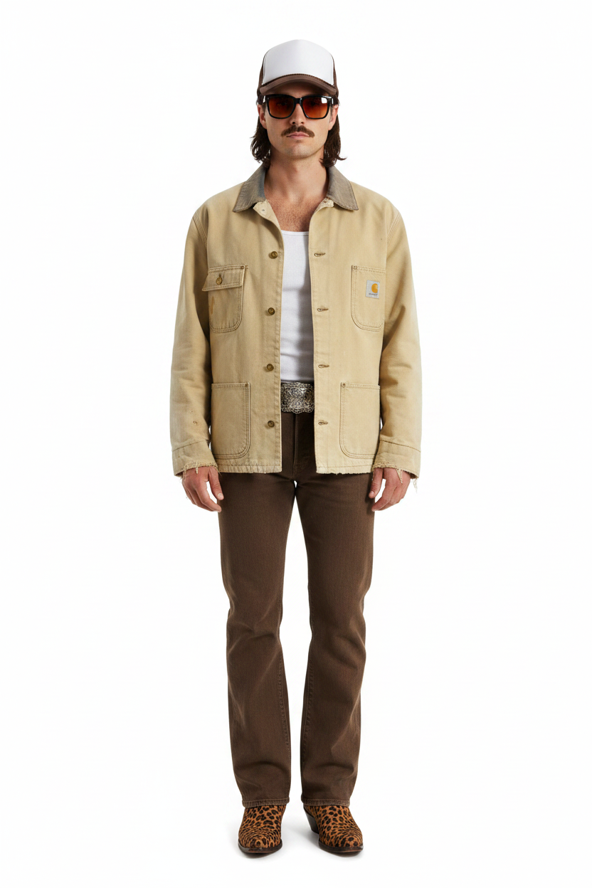 1990’S CARHARTT MADE IN USA THRASHED &amp; FADED DUCK CANVAS CORDUROU COLLAR BARN COAT JACKET X-LARGE