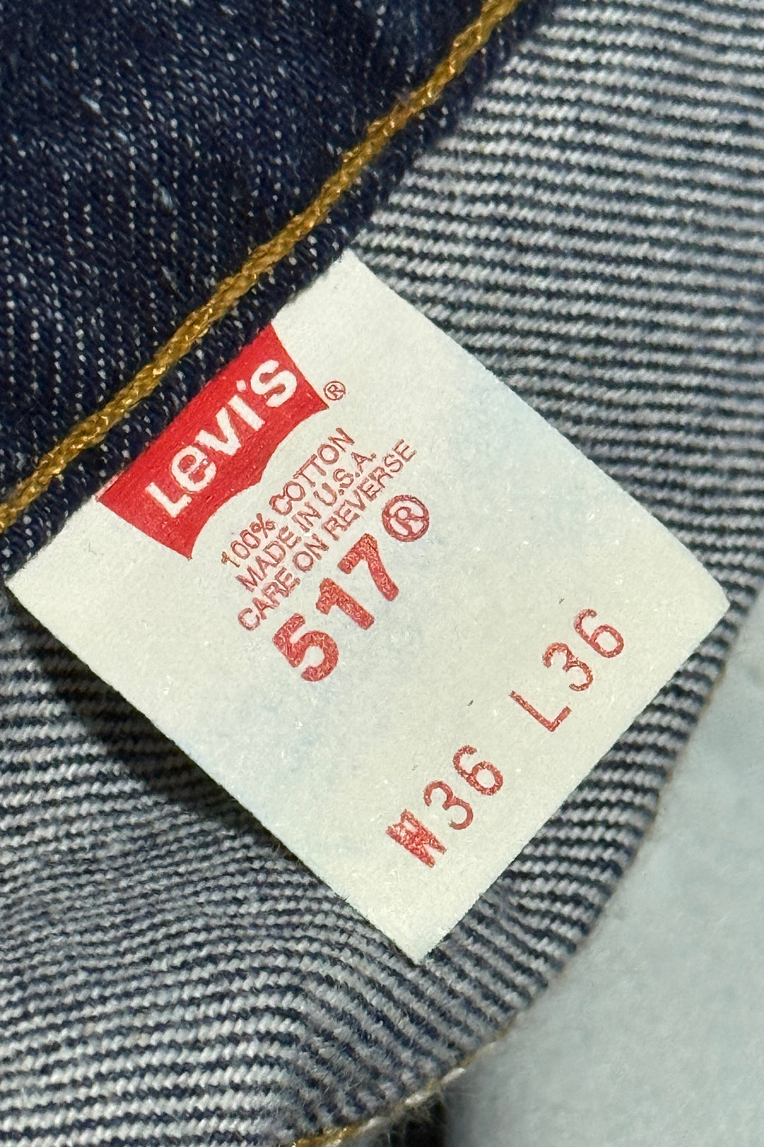 1990'S LEVI'S MADE IN USA 517 ORANGE TAB DARK WASH WESTERN BOOT CUT DENIM JEANS 36 X 36