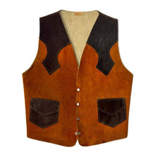 Load image into Gallery viewer, 1960’S LENORA’S LEATHERS TWO TONE SUEDE LEATHER SHERPA LINED WESTERN VEST MEDIUM
