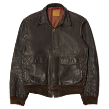 Load image into Gallery viewer, 1950’S GENUINE AMERICAN LEATHER SPORTSWEAR MADE IN USA THRASHED &amp; REPAIRED GOATSKIN A-2 BOMBER JACKET MEDIUM
