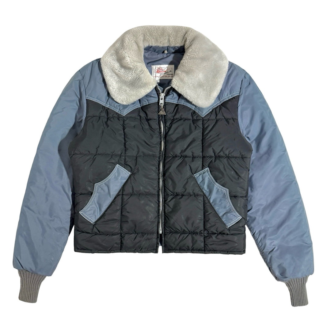 1970’S DOUBLE K BRAND MADE IN USA CROPPED CONTRAST YOKE SHERPA COLLAR WESTERN PUFFER JACKET LARGE