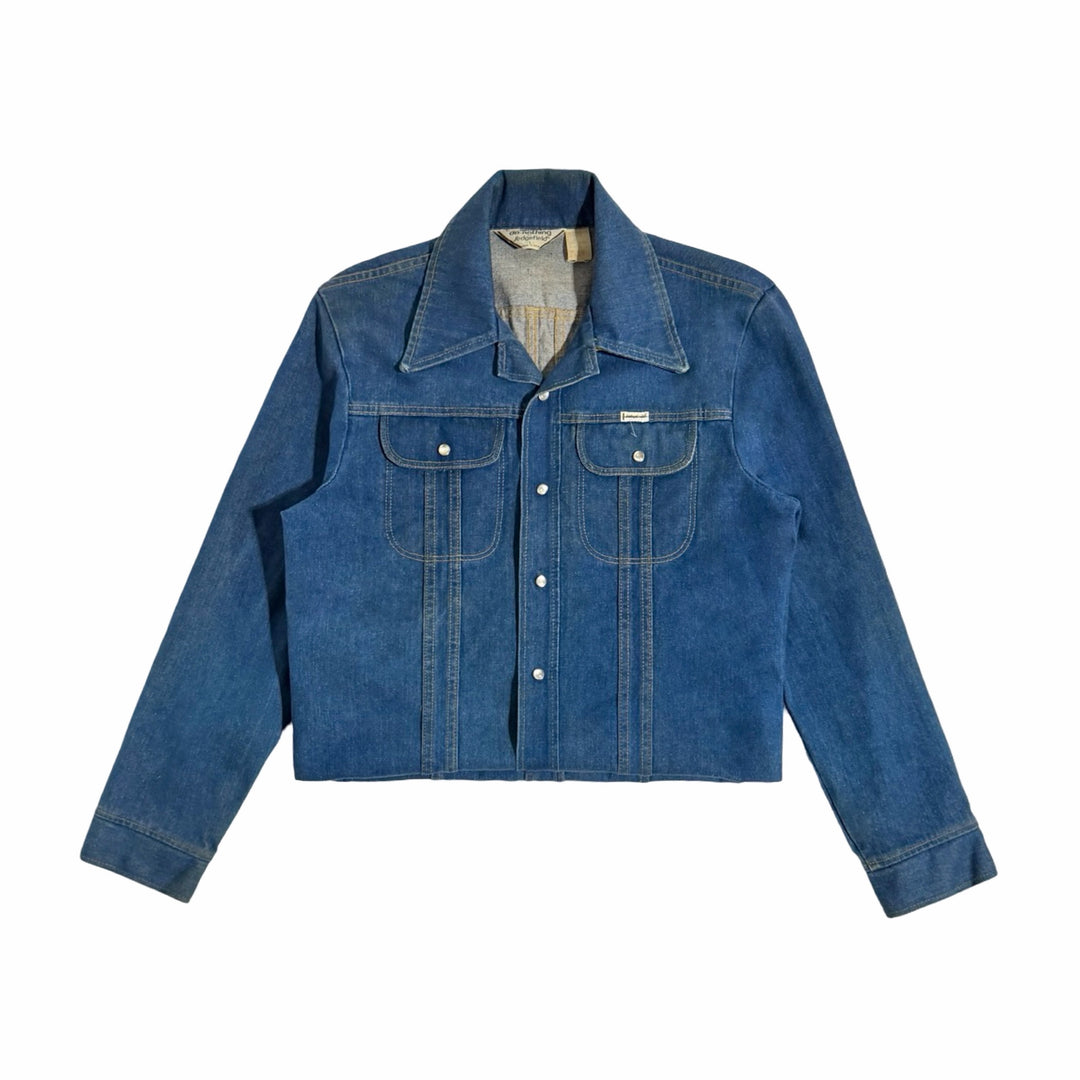 1970’S DO NOTHING BY SEDGEFIELD MADE IN USA CROPPED DENIM WESTERN TRUCKER JACKET LARGE