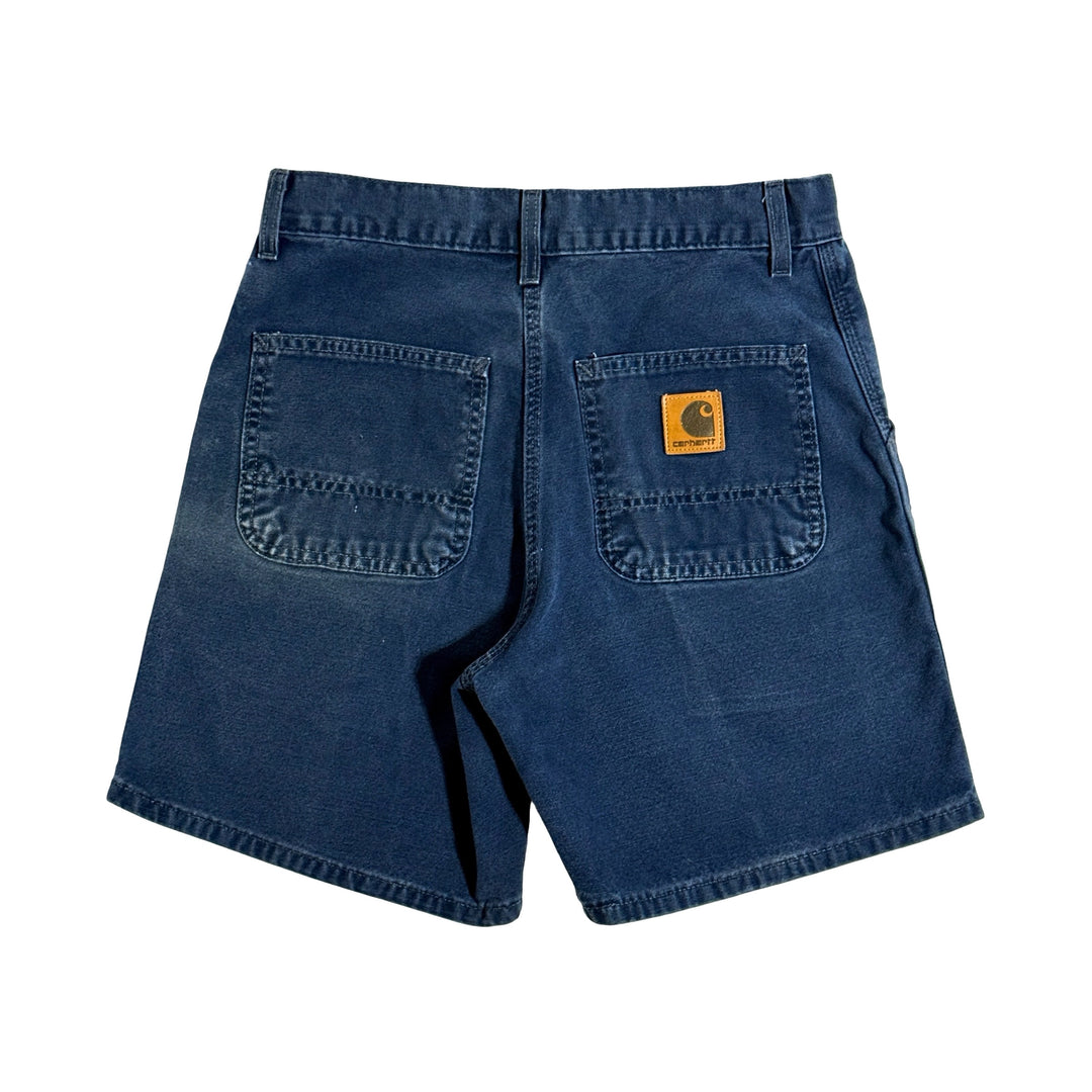 1990’S CARHARTT MADE IN USA FADED BLUE DUCK CANVAS 5” CARPENTER SHORTS 28