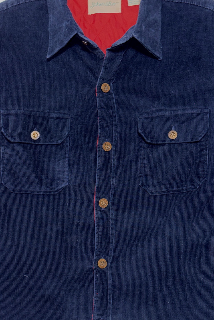 1980's St John's Bay navy corduroy red lined cropped shirt jacket large
