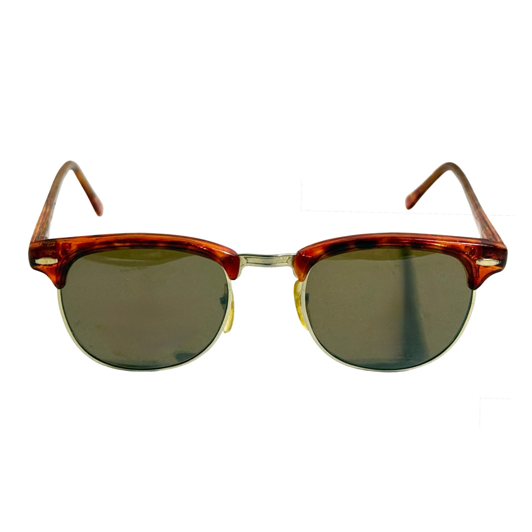 1980’S TORTOISE SHELL GOLD FRAME SMOKE LENSE CLUBMASTER STYLE SUNGLASSES
