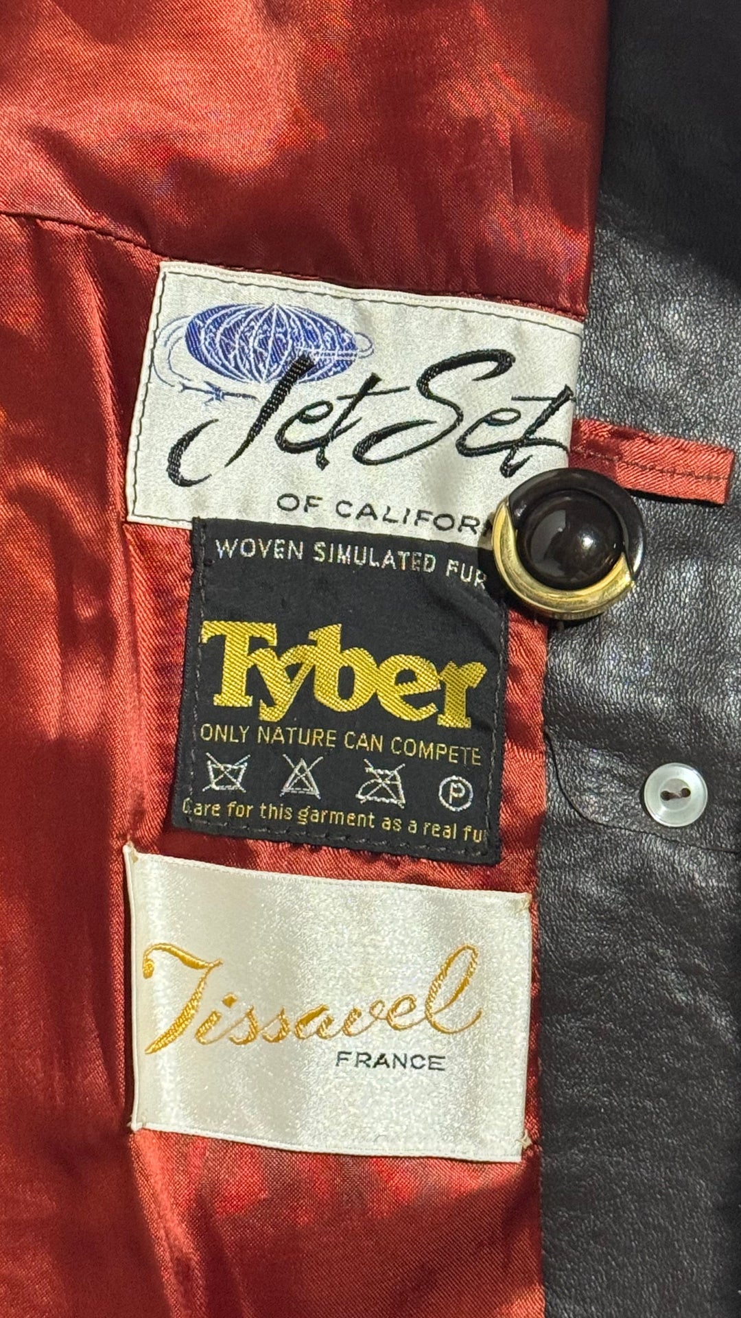 1970’S JET SET OF CALIFORNIA TISSAVEL BLACK FAUX FUR &amp; LEATHER BELTED COAT EXTRA SMALL/SMALL