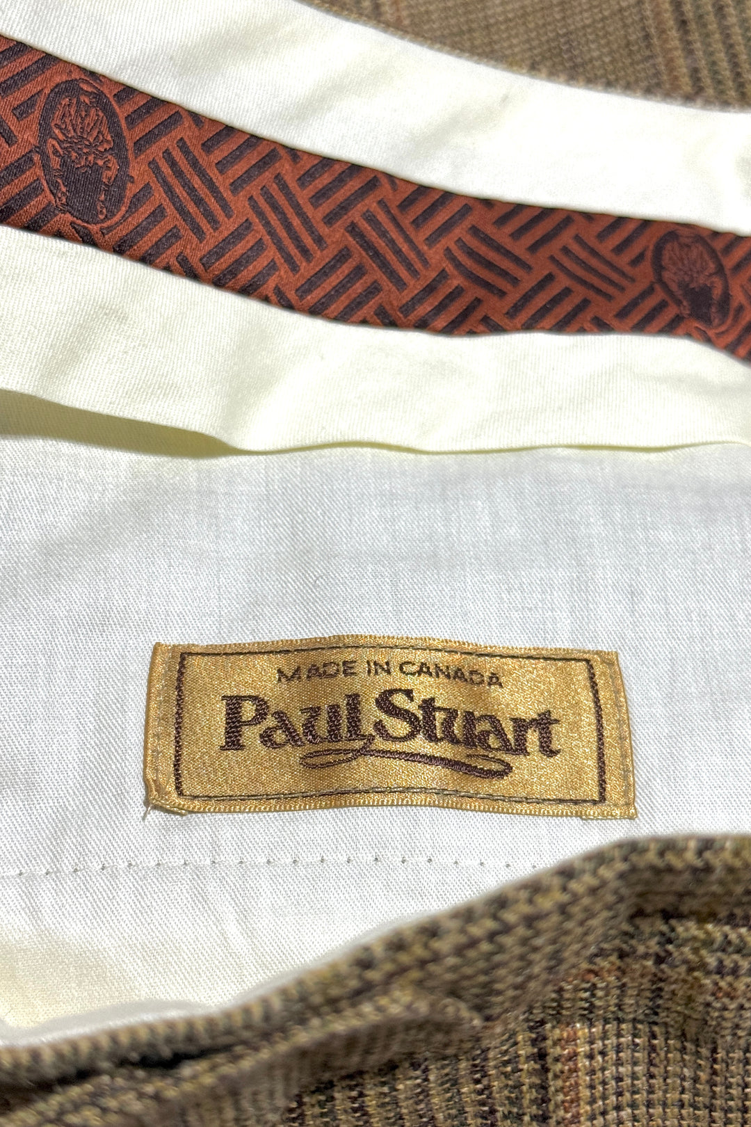 1990’S PAUL STUART MADE IN CANADA SIDE CINCH ITALIAN HERRINGBONE PLAID SUPERFINE WOVEN CUFFED TROUSER PANTS 36 X 30