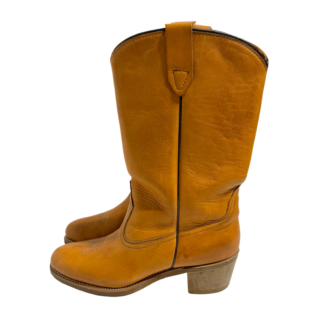 1970’S DEADSTOCK WOLVERINE MADE IN USA BENCHMADE VIBRAM SOLE NATURAL LEATHER COWBOY ROPER WORK BOOTS 9.5