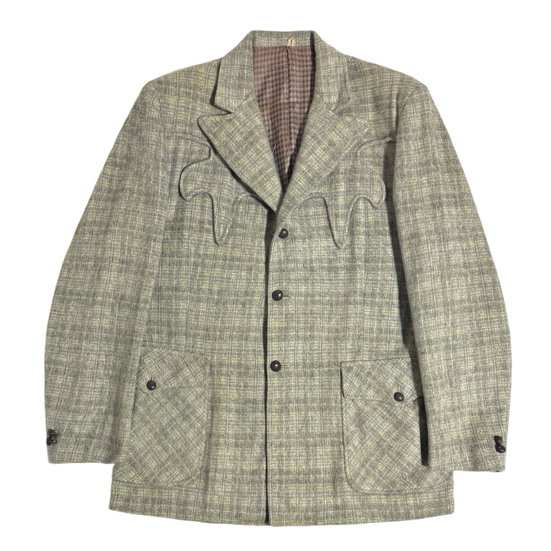 1950’S H BAR C UNION MADE IN USA PLAID “SCHUSTER” CASHMERE/MOHAIR WOOL BLEND WESTERN JACKET LARGE