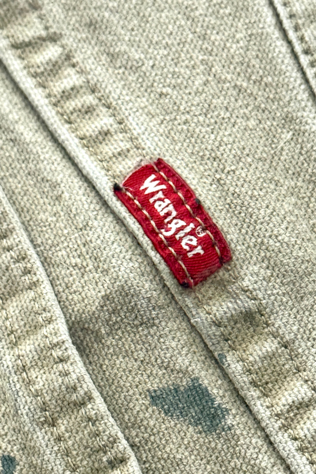 2000’S WRANGLER THRASHED & FADED KHAKI CANVAS CARPENTER WORKWEAR PANTS 30 X 30