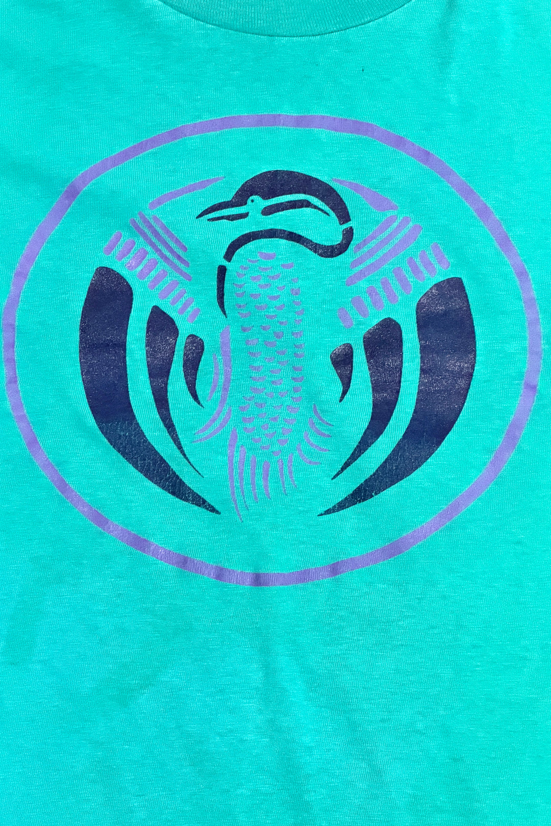 1980’S FIRST NATIONS MADE IN USA TEAL LOON DESIGN SINGLE STITCH S/S T-SHIRT SMALL