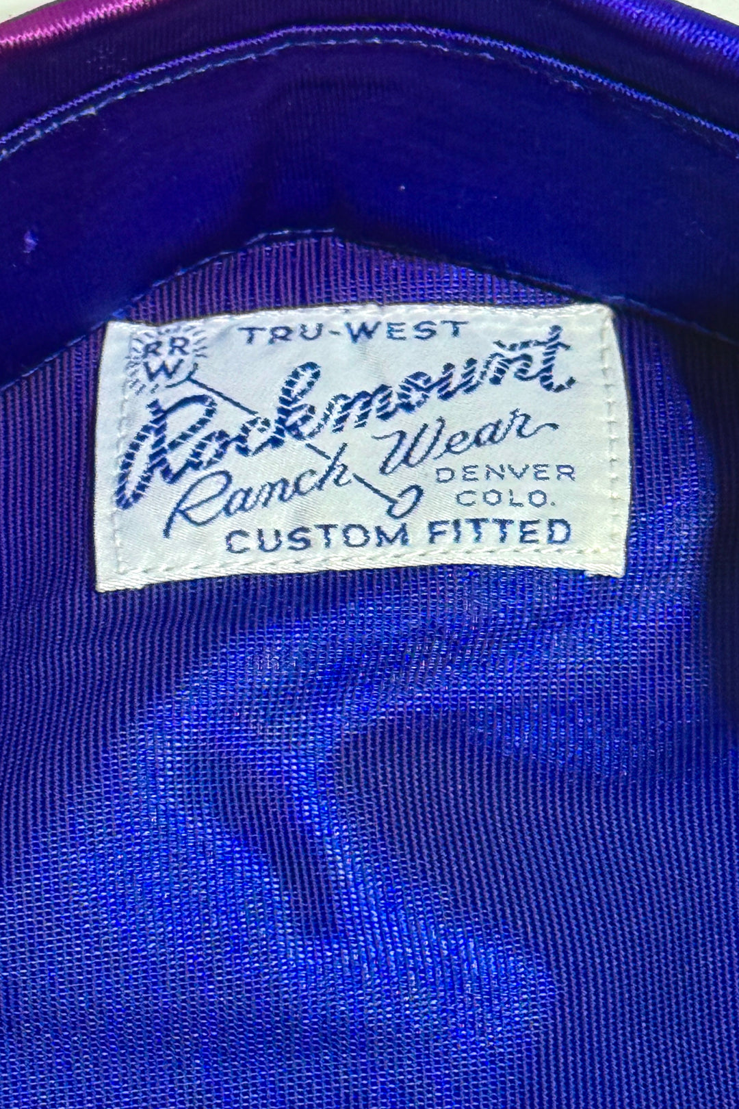 1960’S ROCKMOUNT RANCH WEAR MADE IN USA BLUE LAMÉ WESTERN PEARL SNAP L/S B.D. SHIRT X-LARGE