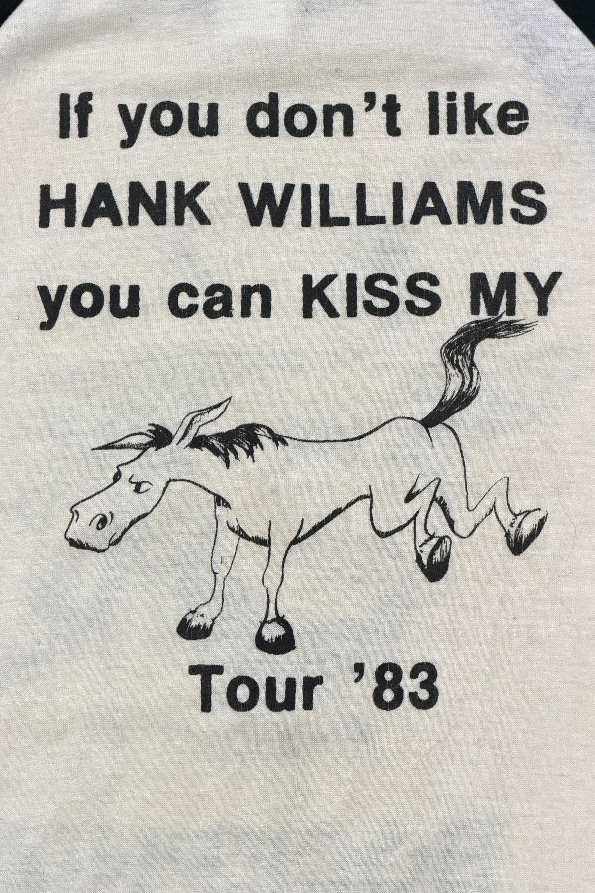 1980's Hank Williams Jr Bocephus tour '83 cream and black raglan t-shirt large
