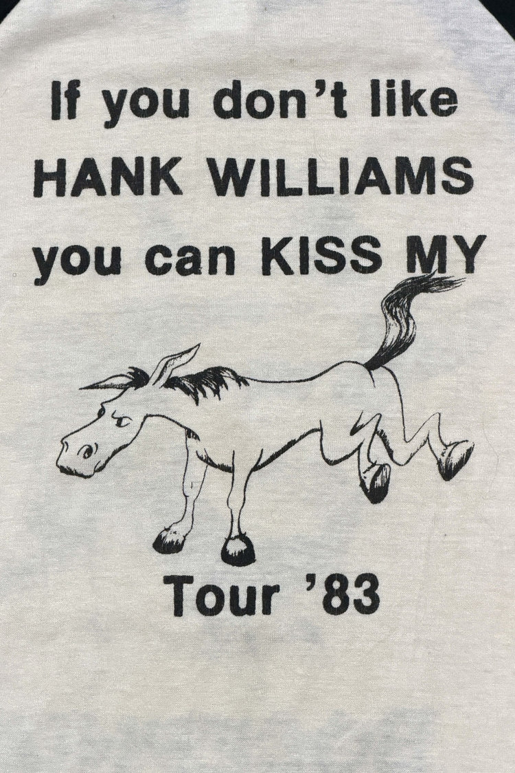 1980's Hank Williams Jr Bocephus tour '83 cream and black raglan t-shirt large