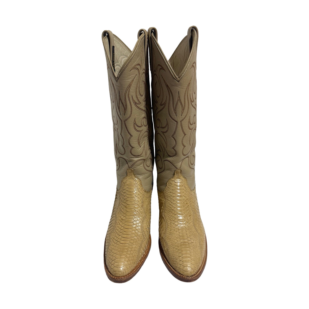 1980’S DAN POST MADE IN USA TAN PYTHON LEATHER SNAKESKIN COWBOY BOOTS 9.5