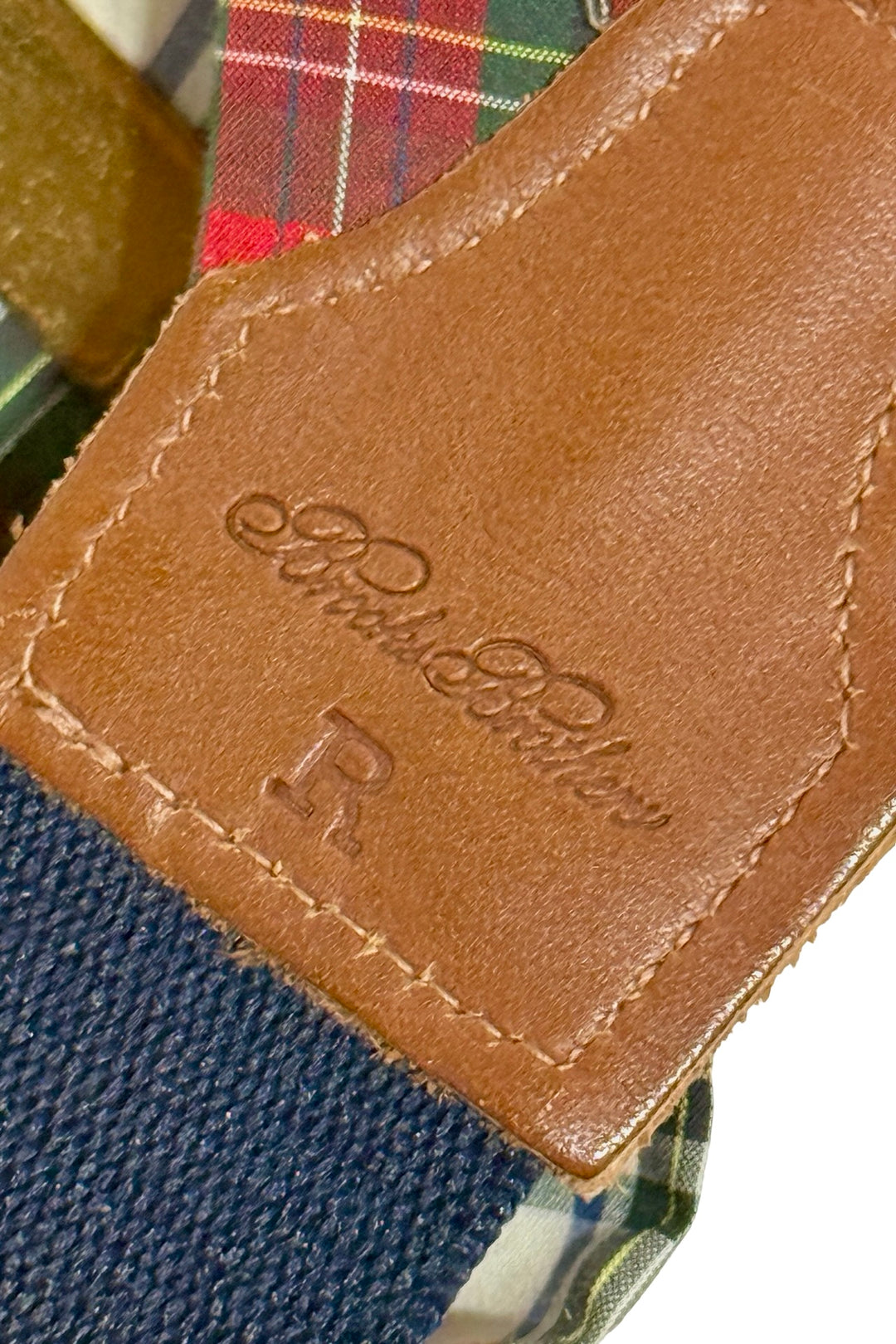 1980’S BROOKS BROTHERS MADE IN ENGLAND TARTAN PLAID REPAIRED LEATHER BRACES