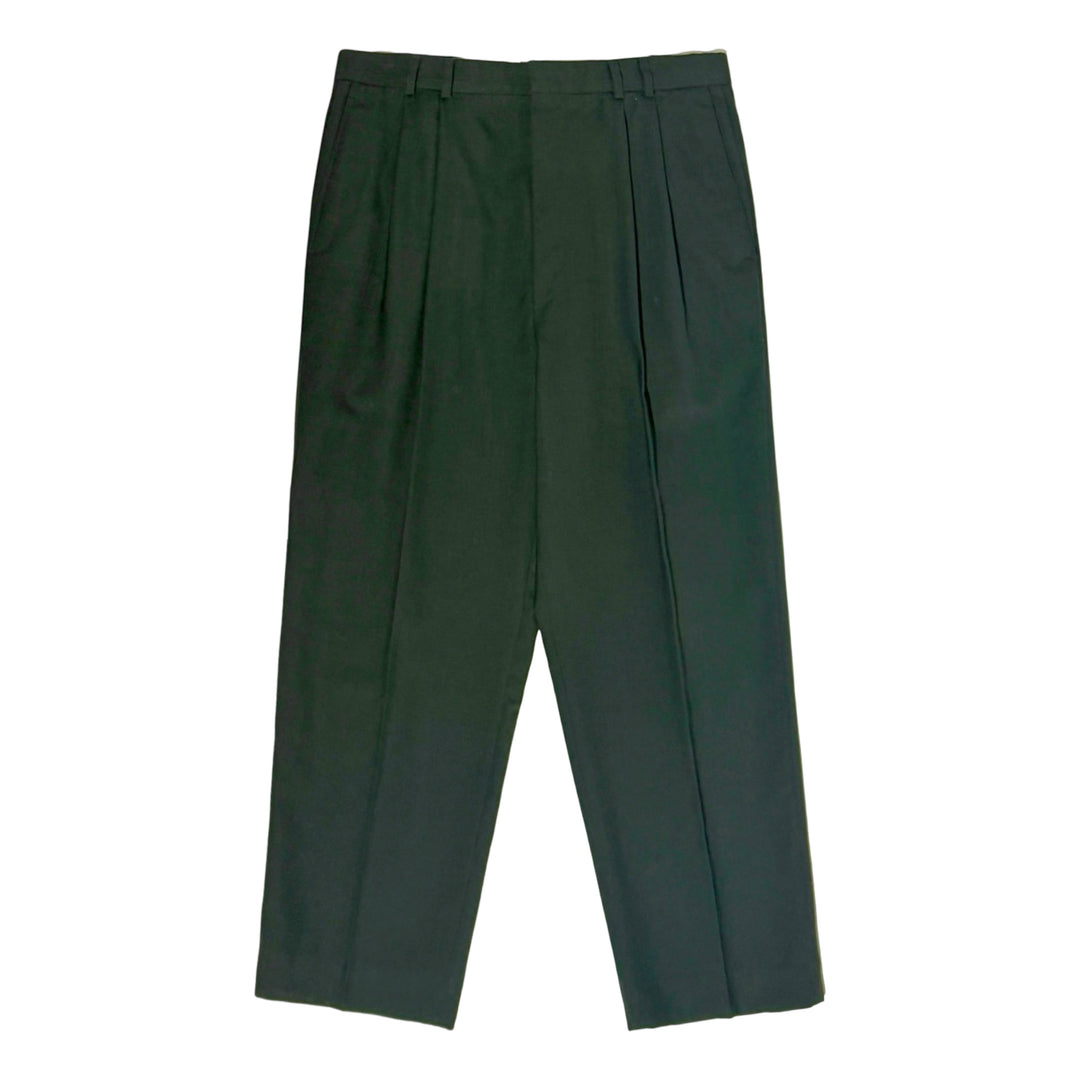 1990’S LEVI’S MADE IN USA HIGH WAISTED PLEATED SHARKSKIN OLIVE WOOL TROUSER PANTS 34 X 28