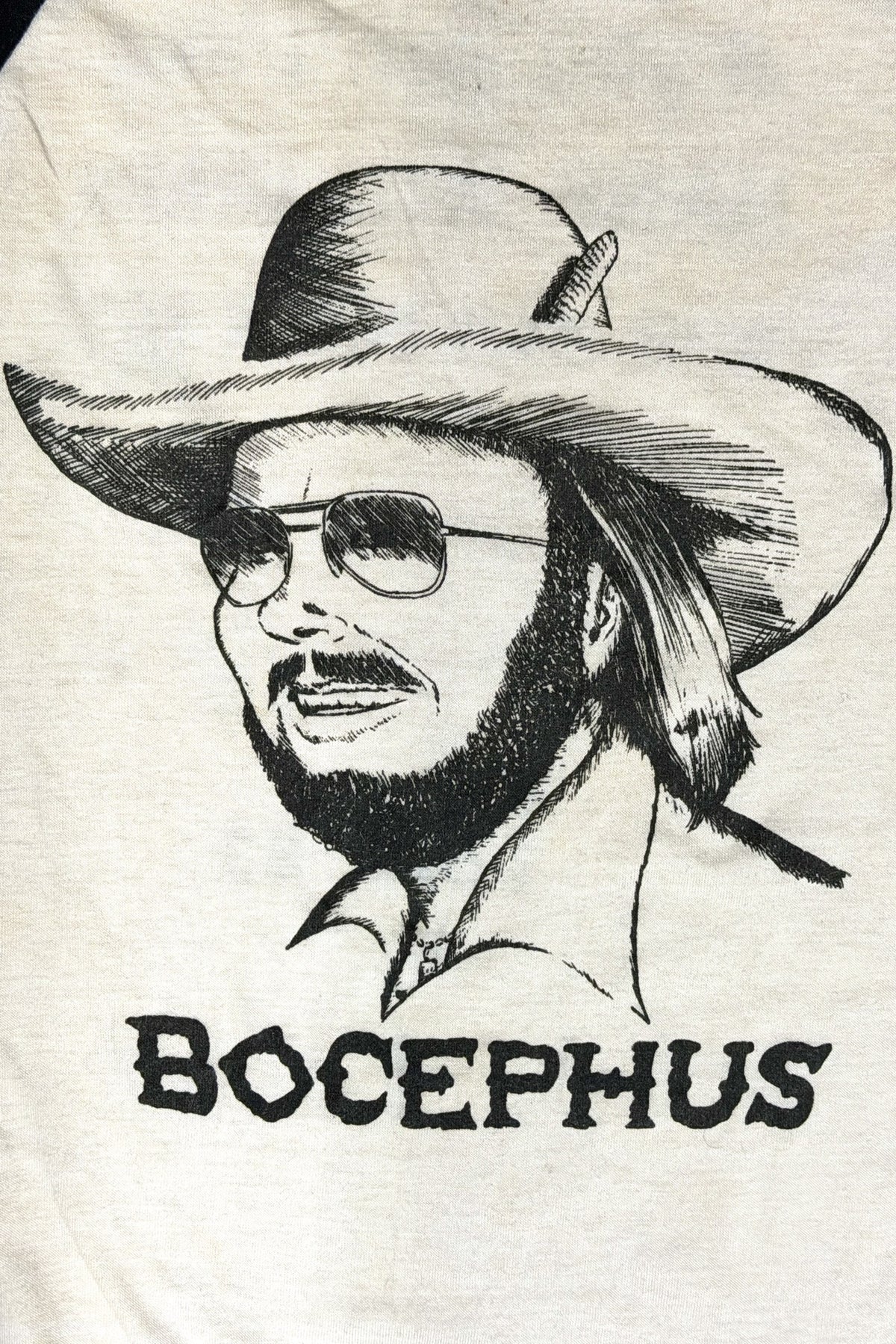 1980's Hank Williams Jr Bocephus tour '83 cream and black raglan t-shirt large