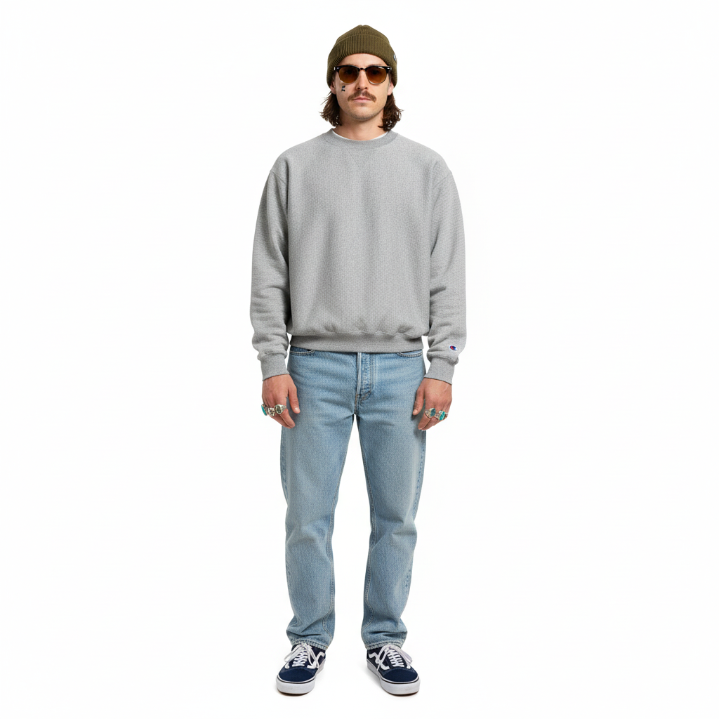 2000’S DEADSTOCK CHAMPION MARLED GRAY FLEECE CREWNECK SWEATER LARGE