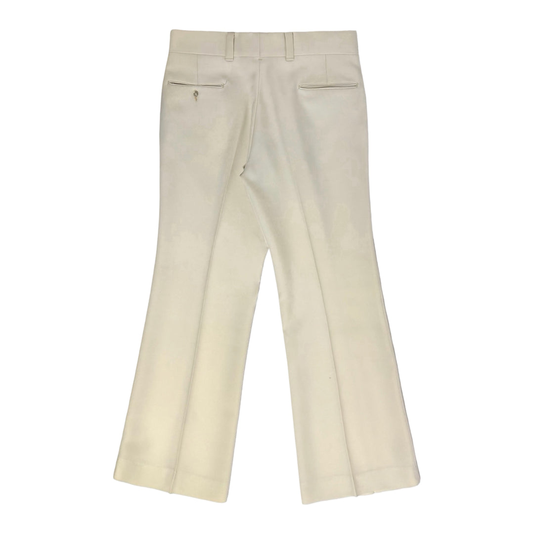 1970’S LEVI’S PANATELA MADE IN USA CREAM FLARED LEG FROG POCKET DISCO PANTS 34 X 30