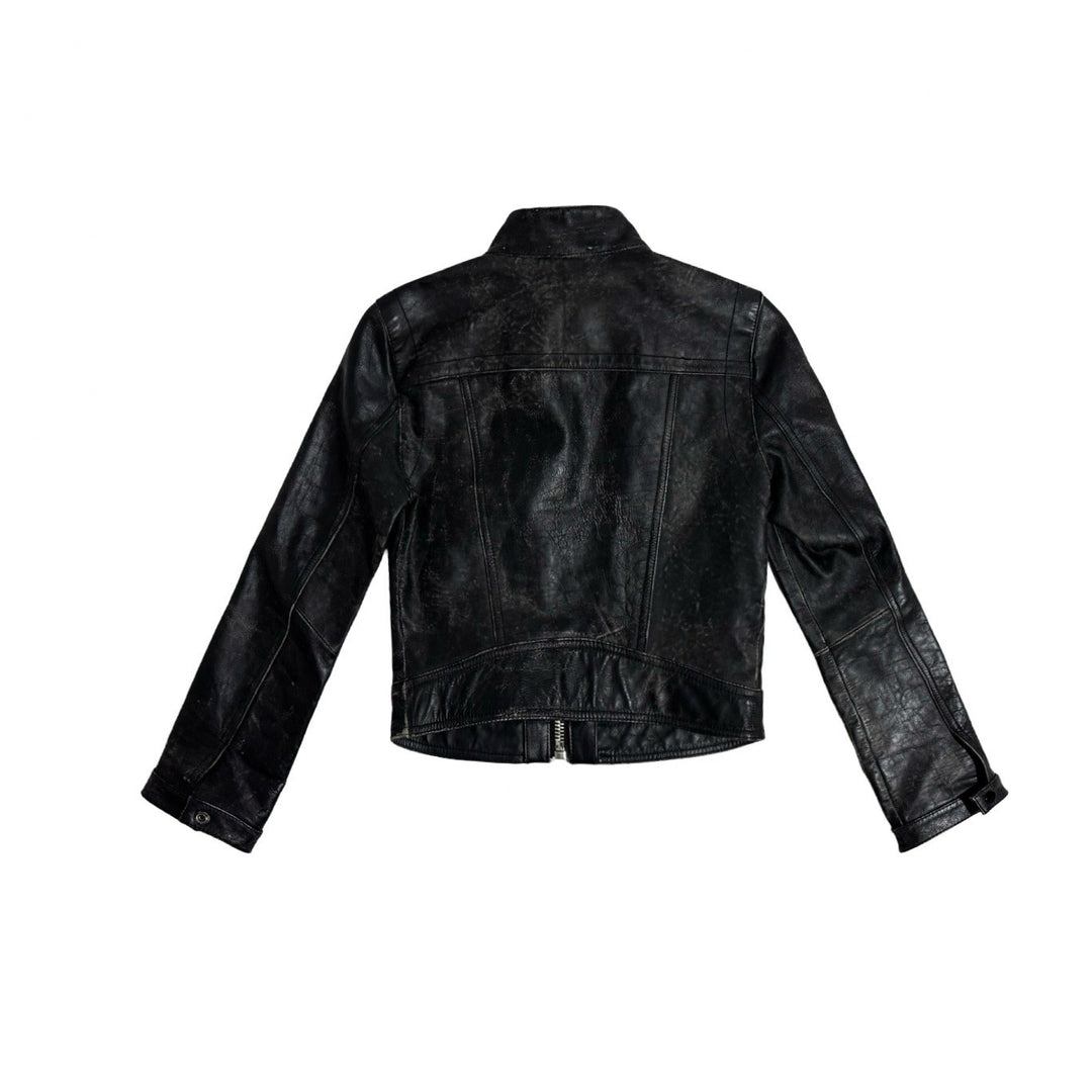 Y2K GAP 1969 LIMITED EDITION DISTRESSED BLACK LEATHER JACKET SMALL