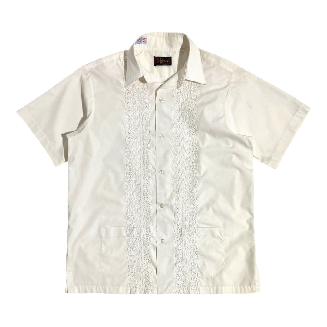 1960’S JOHN DALE PUERTO RICAN EMBROIDERED GUAYABERA CAMP COLLAR S/S B.D. SHIRT LARGE
