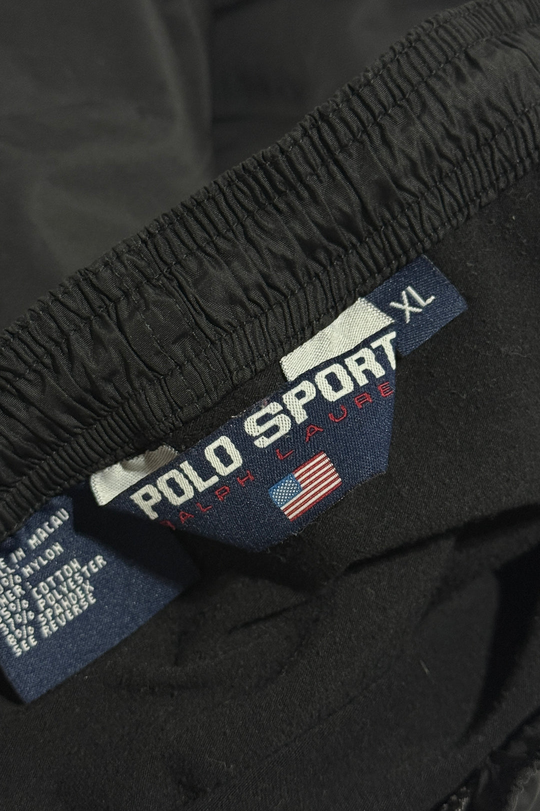 1990’S POLO SPORT RALPH LAUREN 4” BLACK LINED RUNNING SHORTS X-LARGE