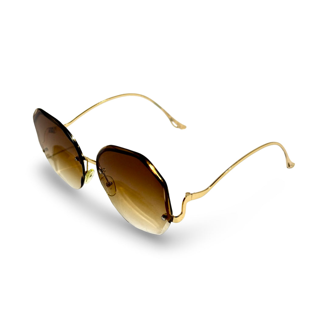 1970’S GOLD RIMLESS OCTAGON GRADIENT BROWN LENS SUNGLASSES