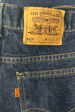 Load image into Gallery viewer, 1980’S LEVI’S MADE IN USA ORANGE TAB 517 WESTERN HIGH WAISTED BOOT CUT DENIM JEANS 34 X 36
