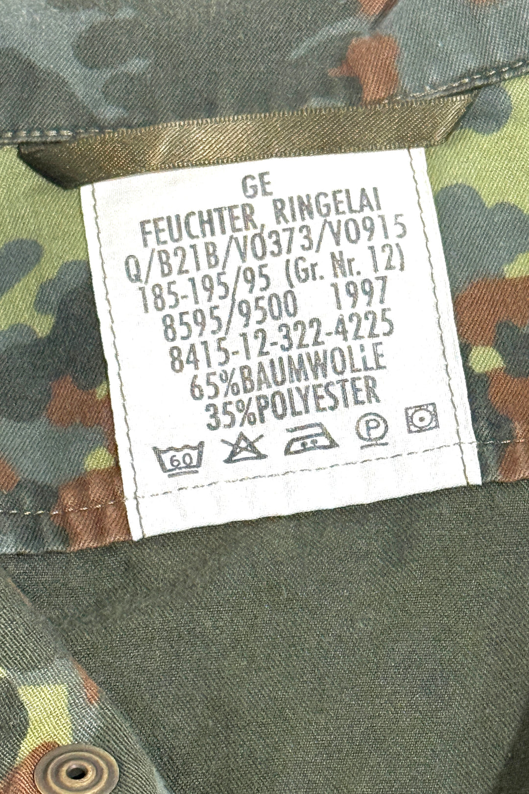 1990’S GERMAN ARMY MADE IN GERMANY CAMOUFLAGE ZIP FIELD JACKET MEDIUM