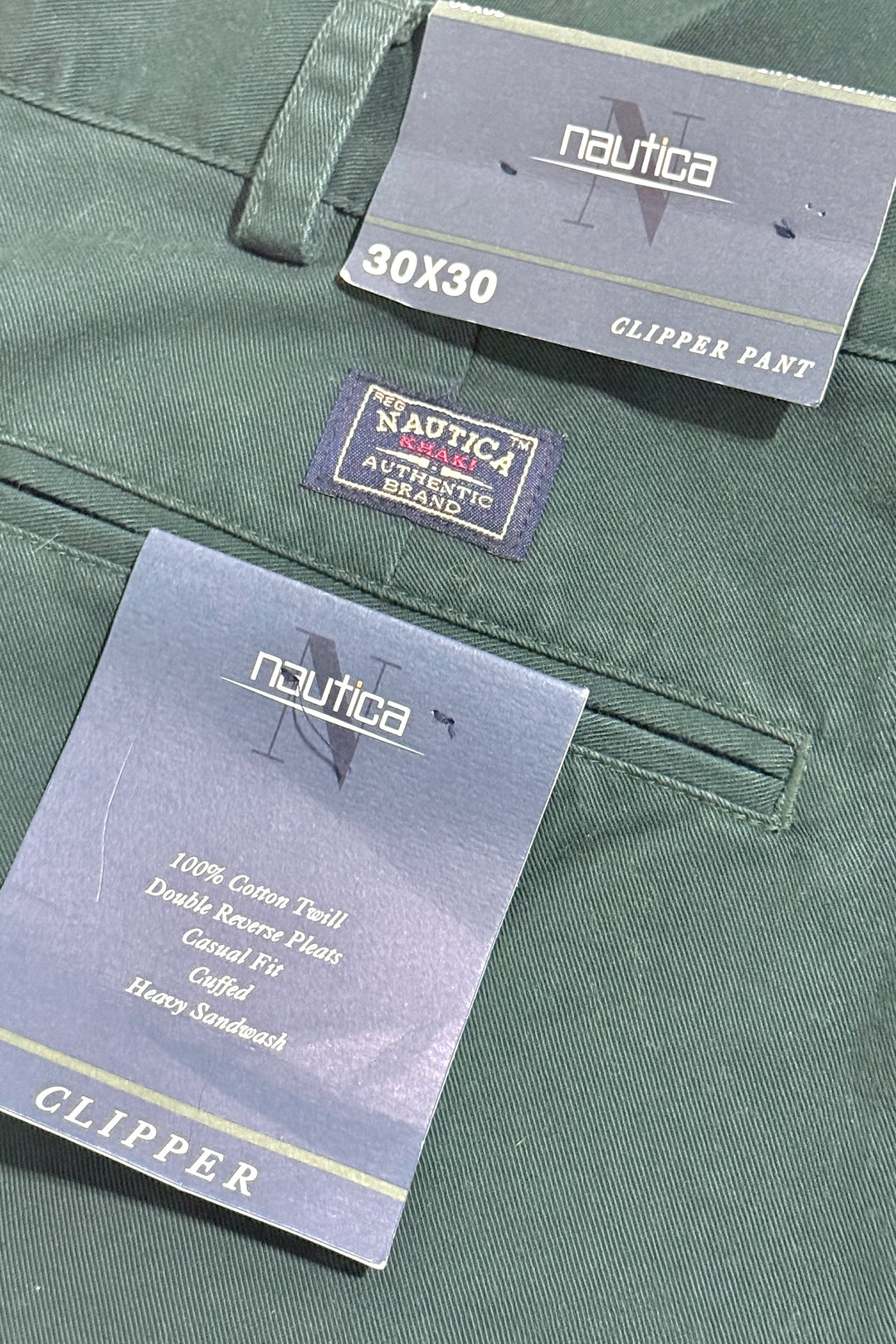 1990’S DEADSTOCK NAUTICA “CLIPPER PANT” HIGH WAISTED PLEATED CUFFED CHINOS 30 X 30