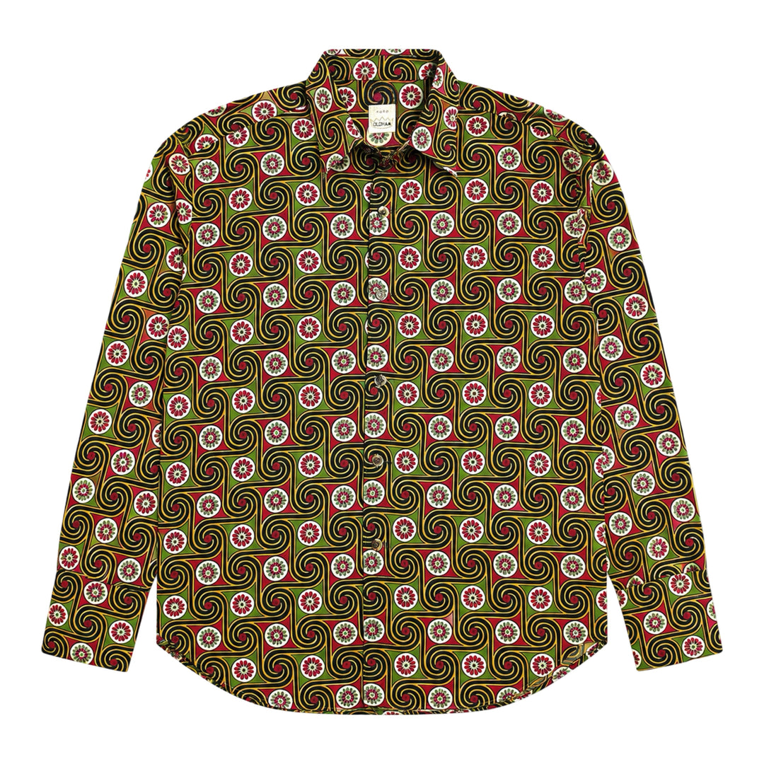 1990’S TODD OLDHAM MADE IN USA 70’S PSYCHEDELIC PRINT COTTON GABARDINE OVERSIZED L/S B.D. SHIRT X-LARGE