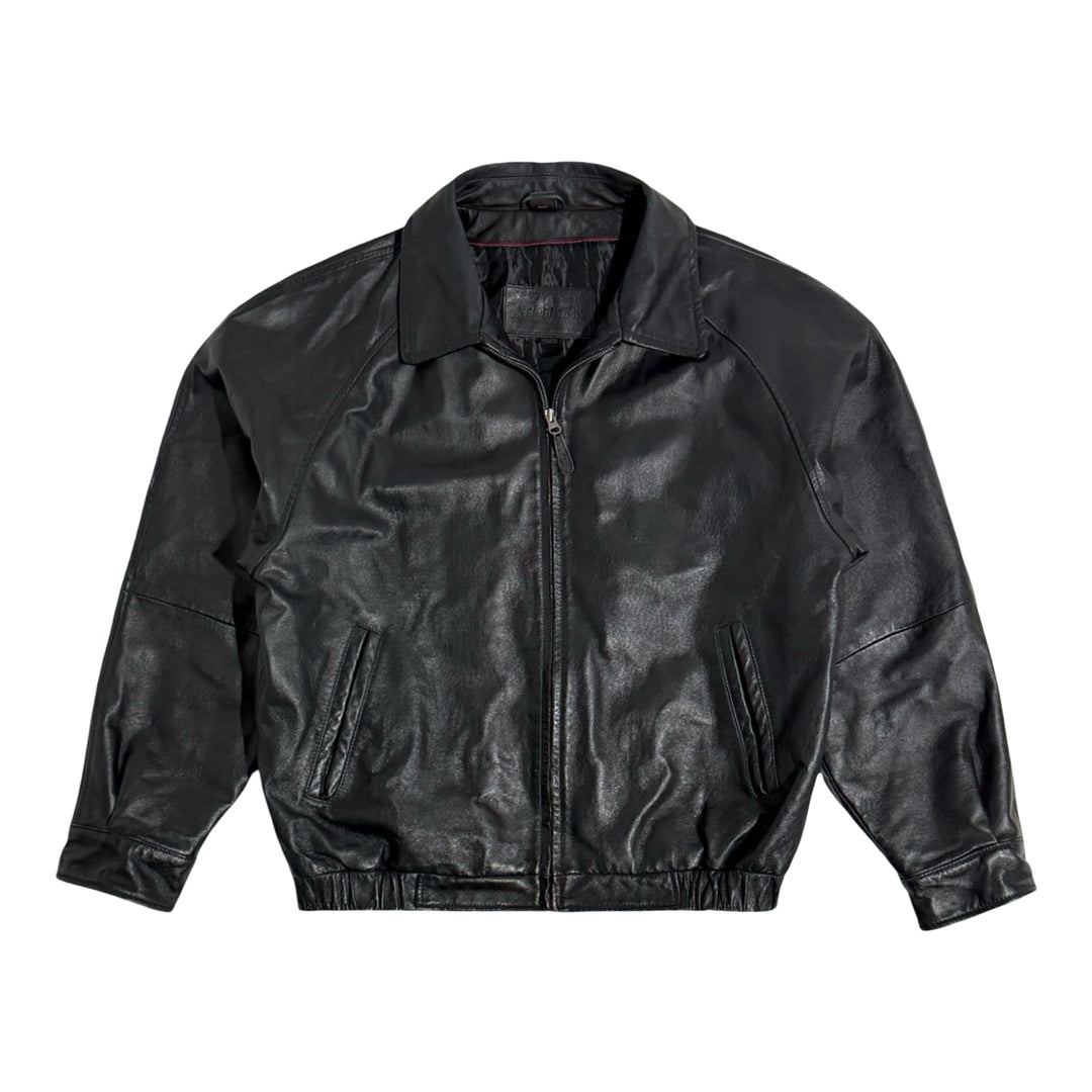 1990’S ST JOHN’S BAY CROPPED REMOVABLE FUR COLLAR LEATHER JACKET LARGE