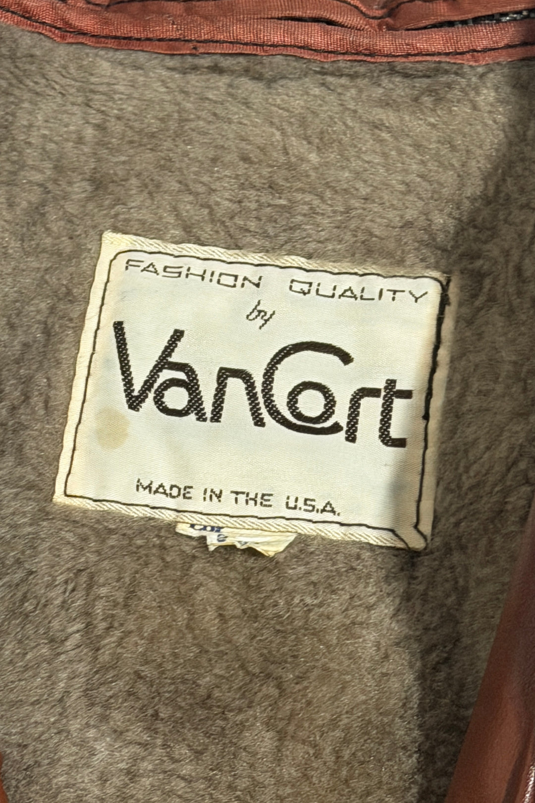 1960’S VAN CORT MADE IN USA CROPPED BOURBON LEATHER WESTERN REMOVABLE SHERPA LINED JACKET LARGE