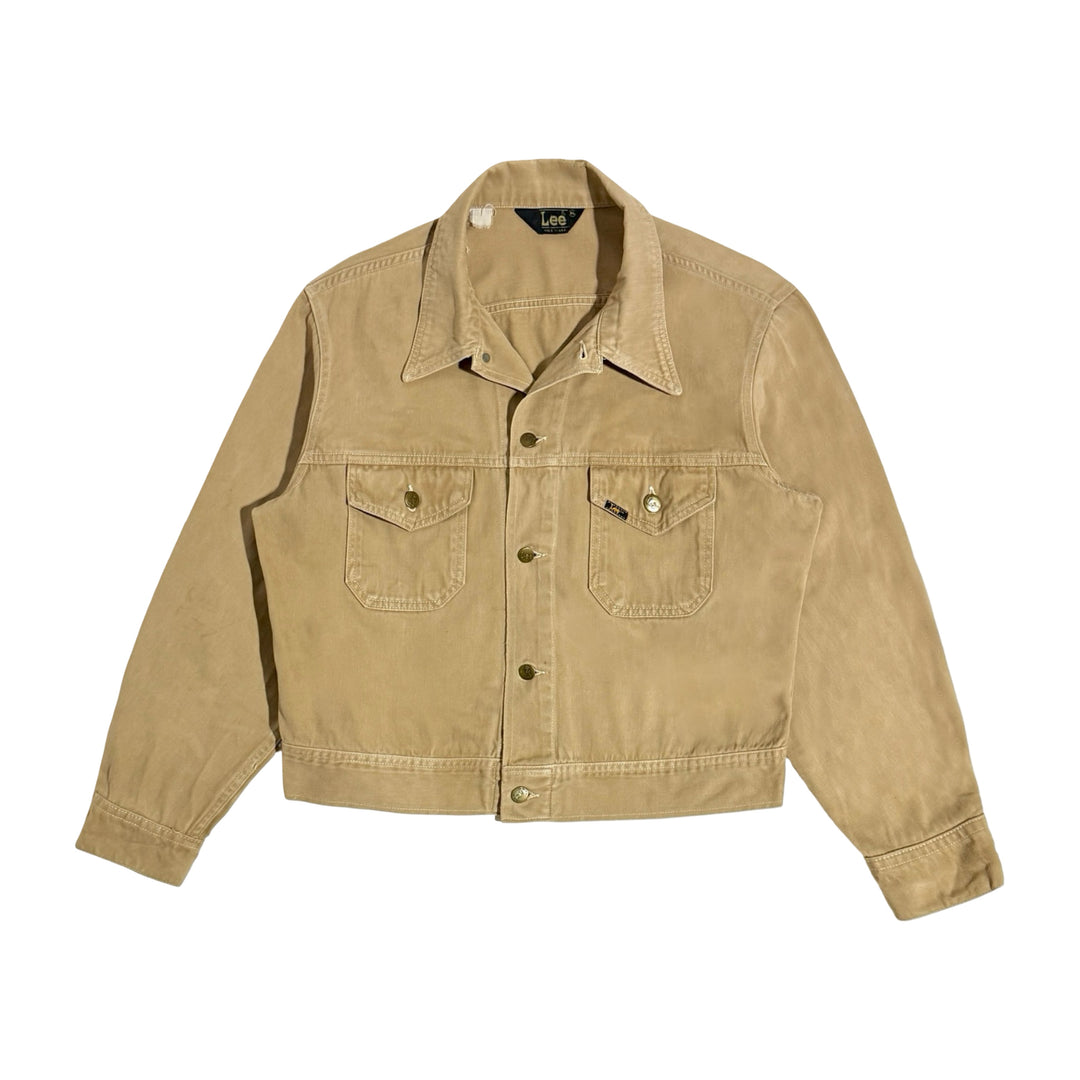 1960’S LEE MADE IN USA CROPPED FADED CHAMOIS KHAKI WESTERN TRUCKER JACKET LARGE