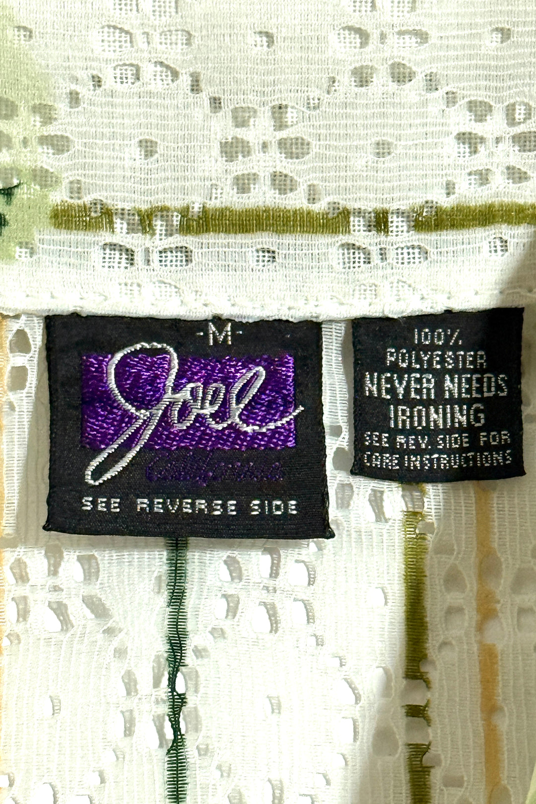 1970’S JOEL MADE IN USA CROPPED FLORAL PRINT MESH KNIT CAMP COLLAR S/S B.D. SHIRT MEDIUM