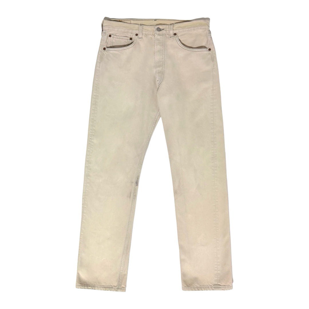 1990’S LEVI’S 501 MADE IN USA OFF WHITE STRAIGHT LEG DENIM JEANS 32 X 30