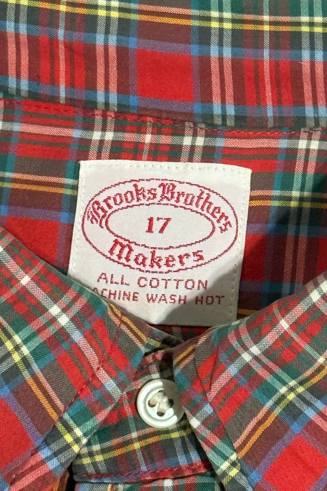 1960’S BROOKS BROTHERS MAKERS MADE IN USA PLAID CAMP S/S B.D. SHIRT XXL
