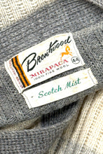 Load image into Gallery viewer, 1950’S BRENTWOOD SPORTSWEAR MADE IN USA CROPPED STRIPED SCOTCH MIST SUEDE PATCHED MIRAPACA WOOL CARDIGAN SWEATER LARGE
