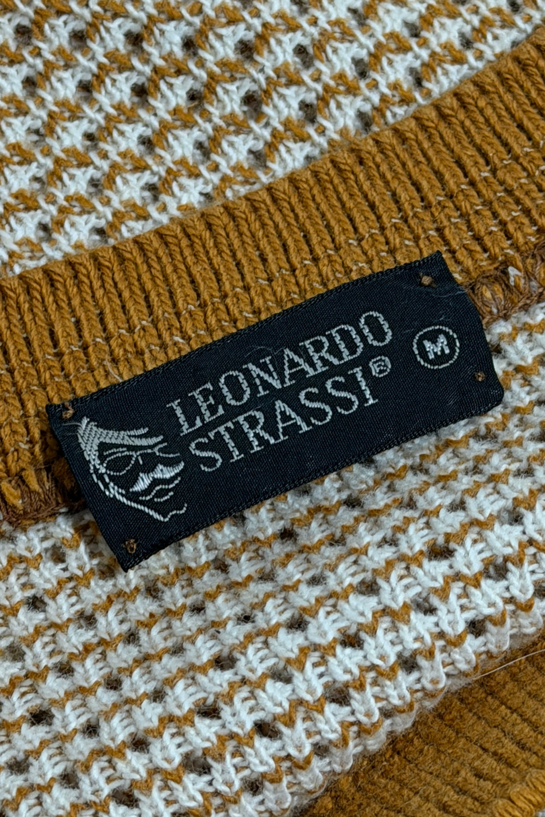 1960’S LEONARDO STRASSI MADE IN USA CROPPED STRIPED DESERT KNIT S/S SHIRT MEDIUM