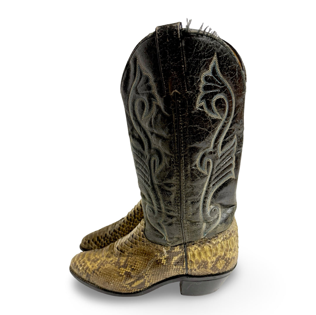 1980’S TEXAS MADE IN USA PYTHON LEATHER COWBOY BOOTS 9.5